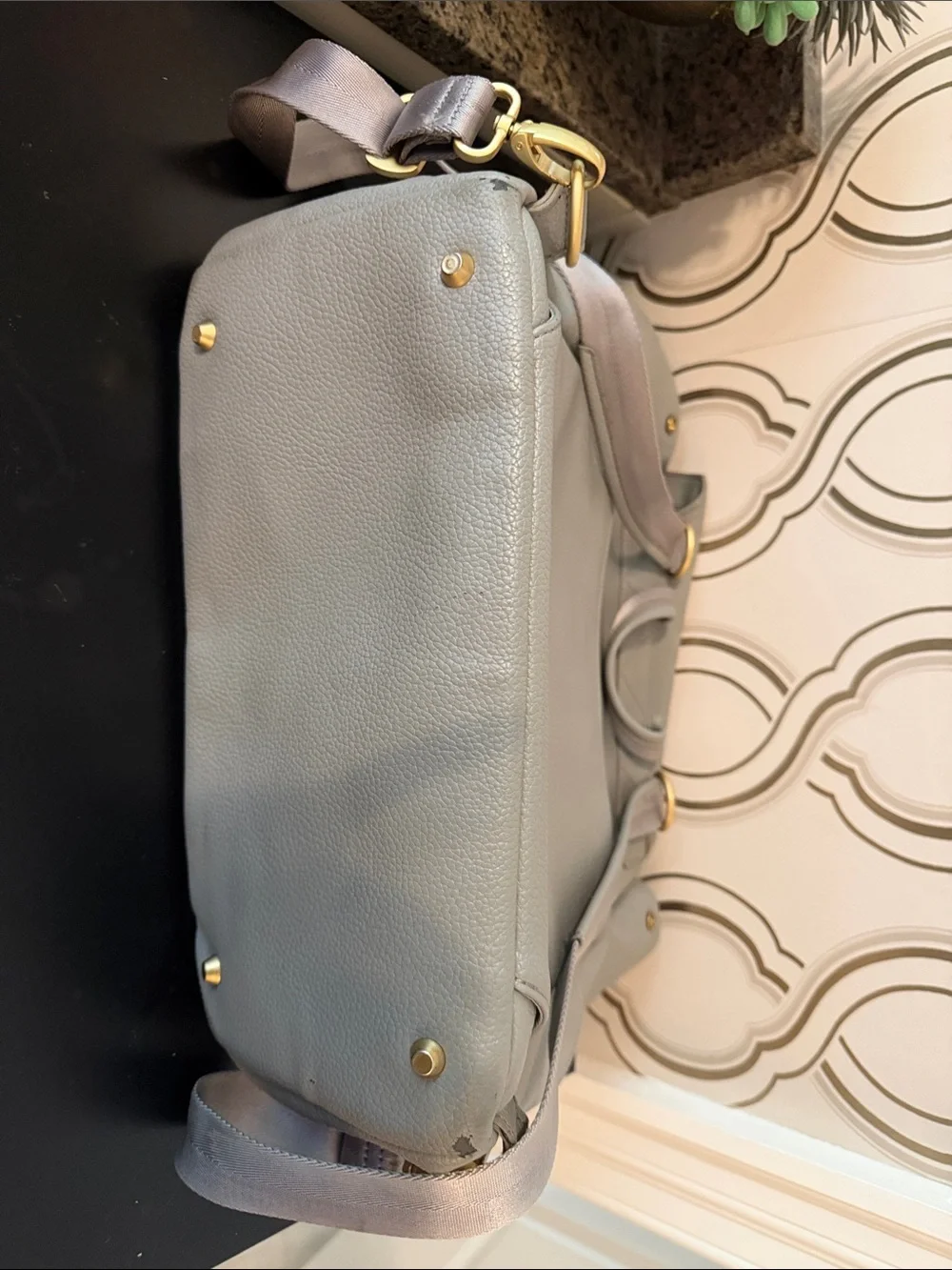 Freshly Picked Pebbled Leather Grey Backpack Diaper Bag